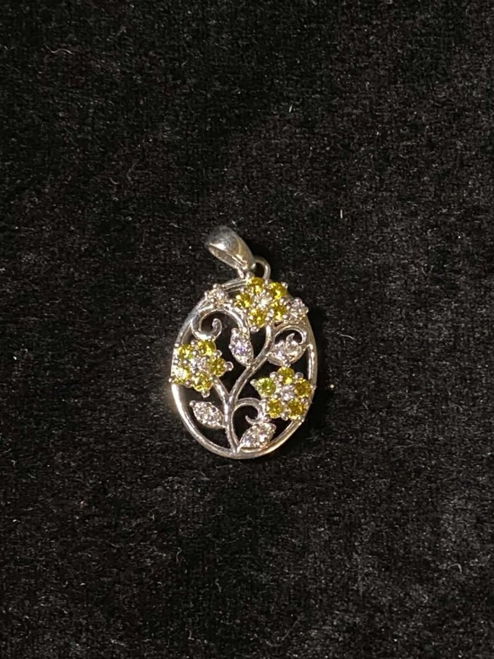 .925 Sterling Silver Natural Citrine Flower November Birthstone Oval Pendant